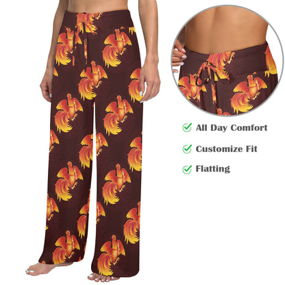 Rooster Pattern Print Design A04 Women's Wide Leg Lounge Pants