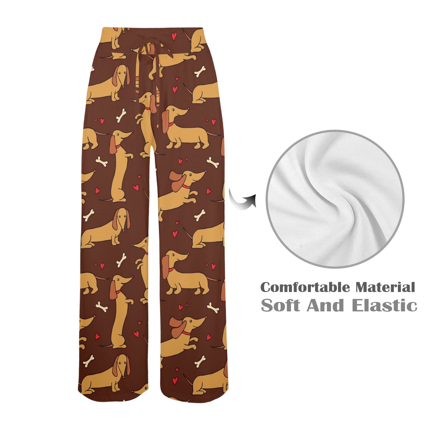 Dachshund Happy Print Pattern Women's Wide Leg Lounge Pants