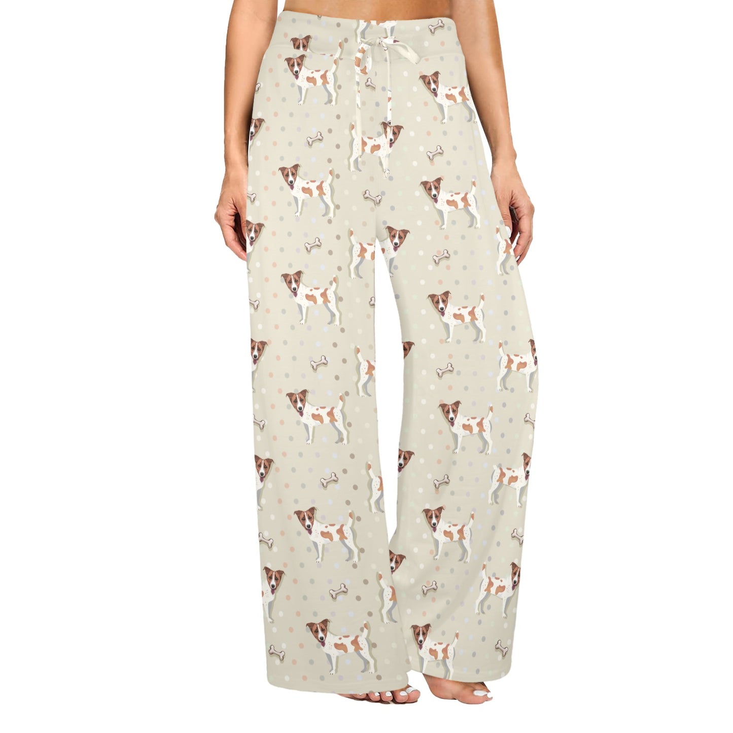 Russell Terriers With Bone Print Design LKS302 Women's Wide Leg Lounge Pants