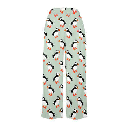 Puffin Pattern Print Design A03 Women's Wide Leg Lounge Pants