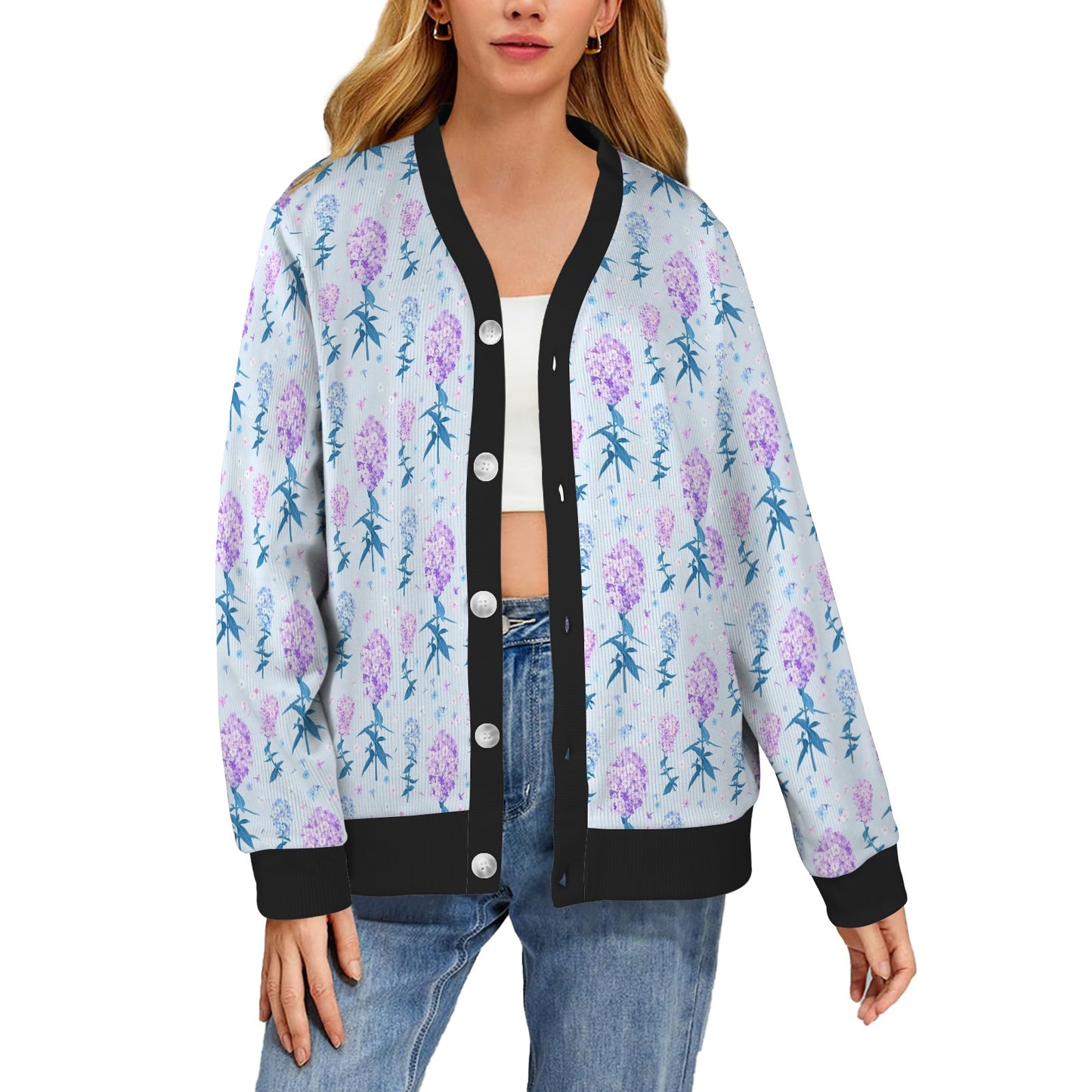 Lilac Pattern Print Design LI05 Women's Cardigan