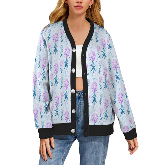 Lilac Pattern Print Design LI05 Women's Cardigan