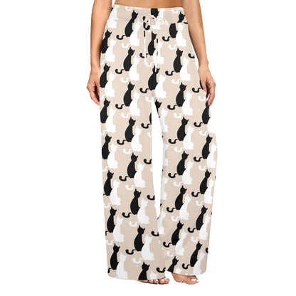 Cat Pattern Print Design 04 Women's Wide Leg Lounge Pants