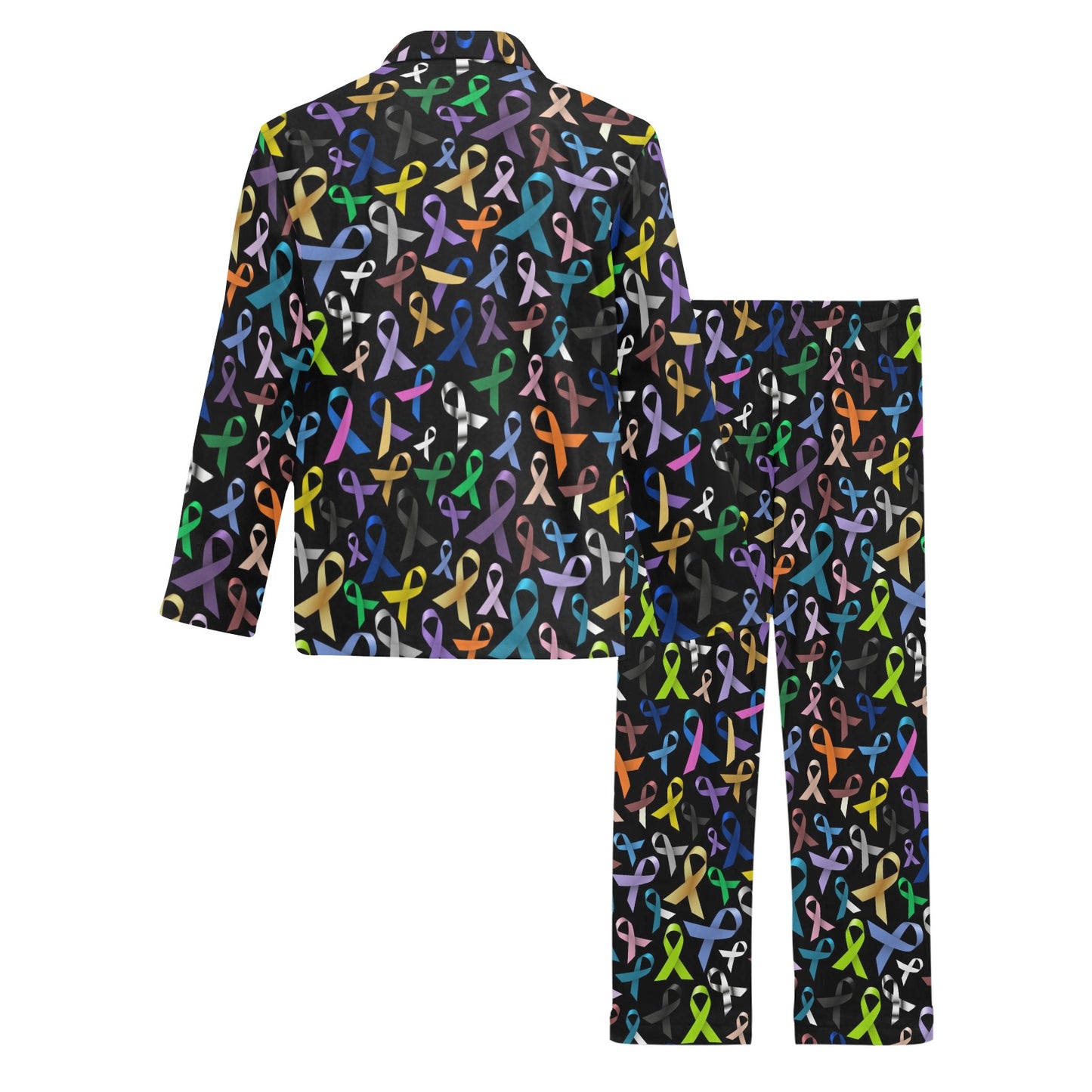 Breast Cancer Awareness Colorful Print Men's Long Pajama Set