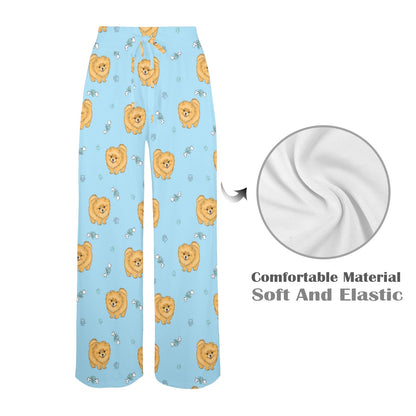 Pomeranians Pattern Print Design A03 Women's Wide Leg Lounge Pants