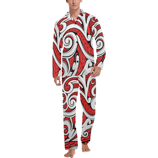 Maori Polynesian Themed Design Print Men's Long Pajama Set