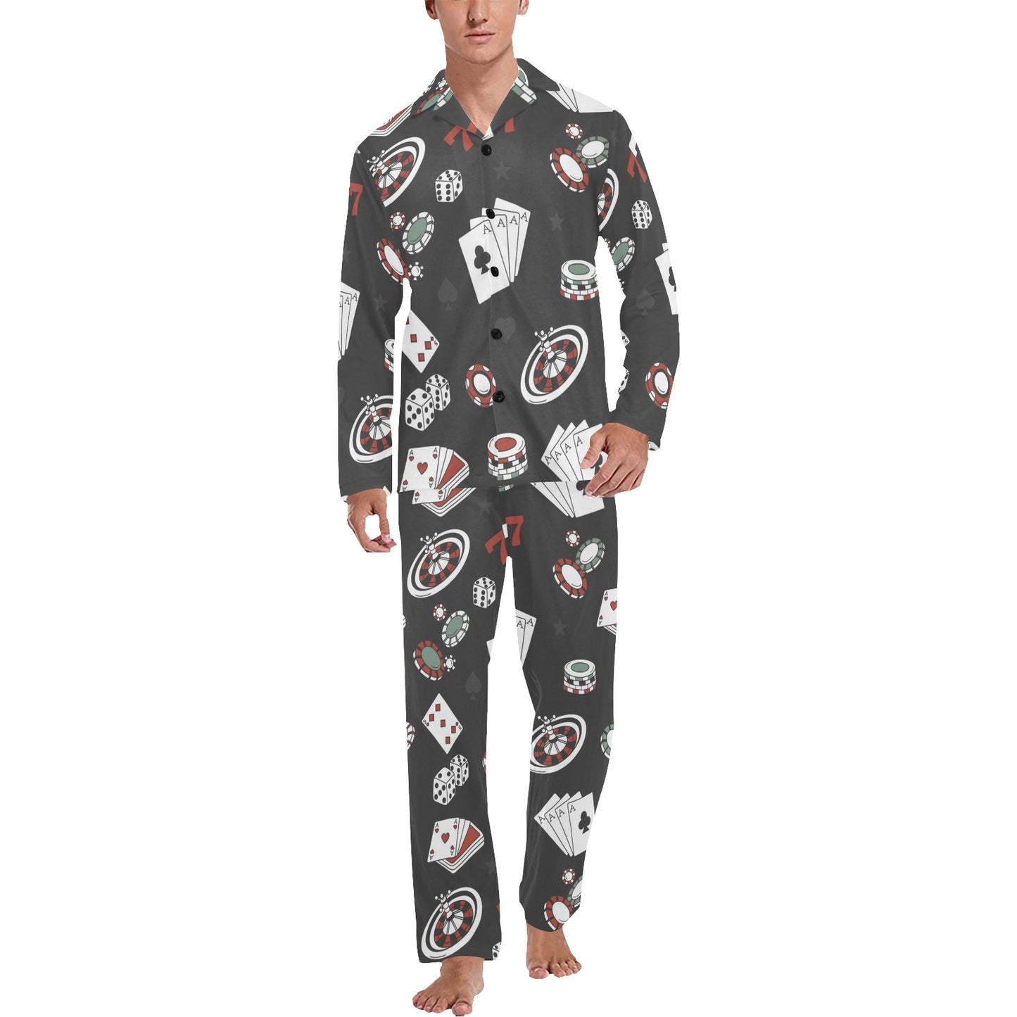 Casino Pattern Print Design 02 Men's Long Pajama Set
