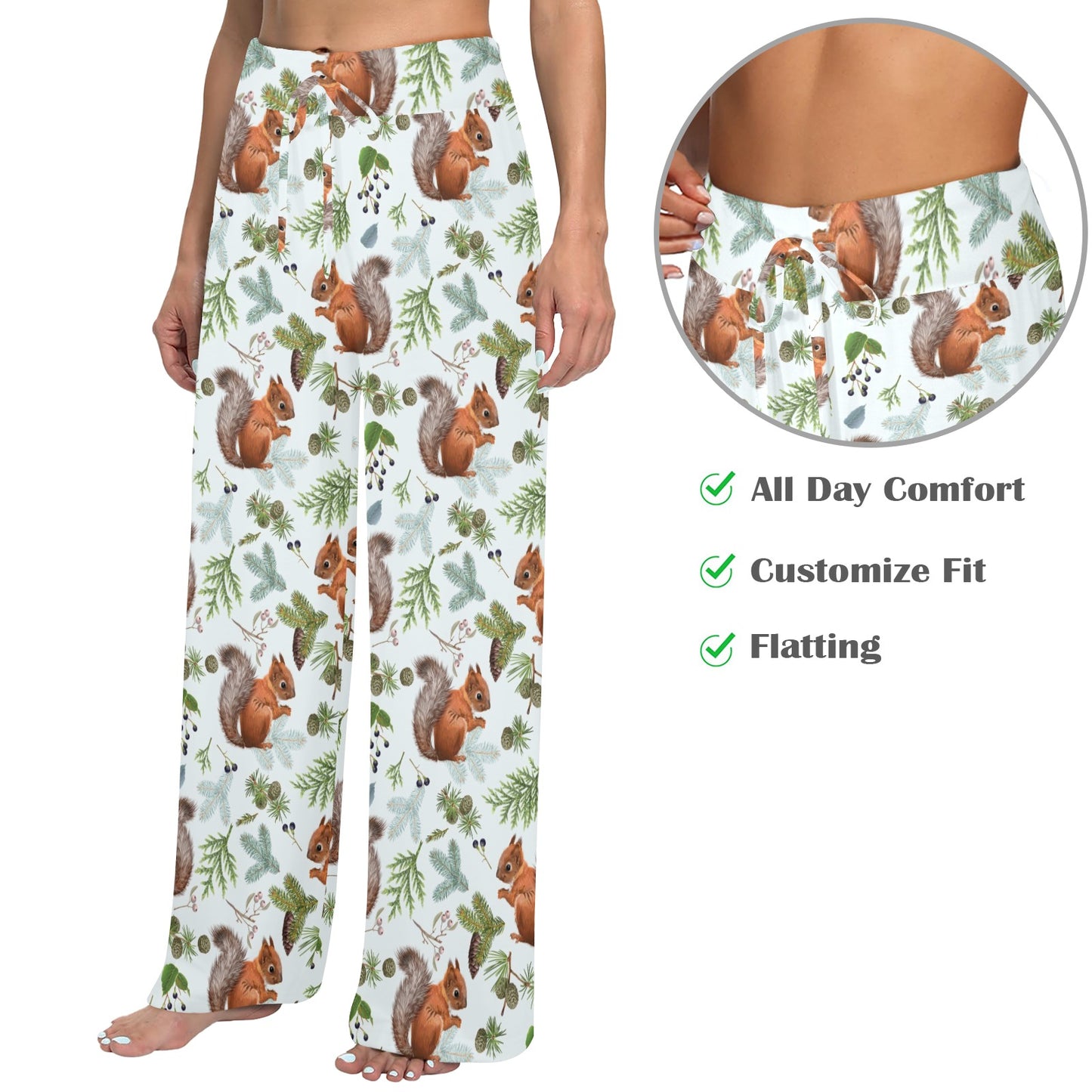 Squirrel Print Design LKS308 Women's Wide Leg Lounge Pants