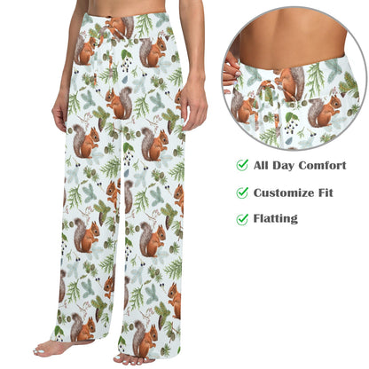 Squirrel Print Design LKS308 Women's Wide Leg Lounge Pants