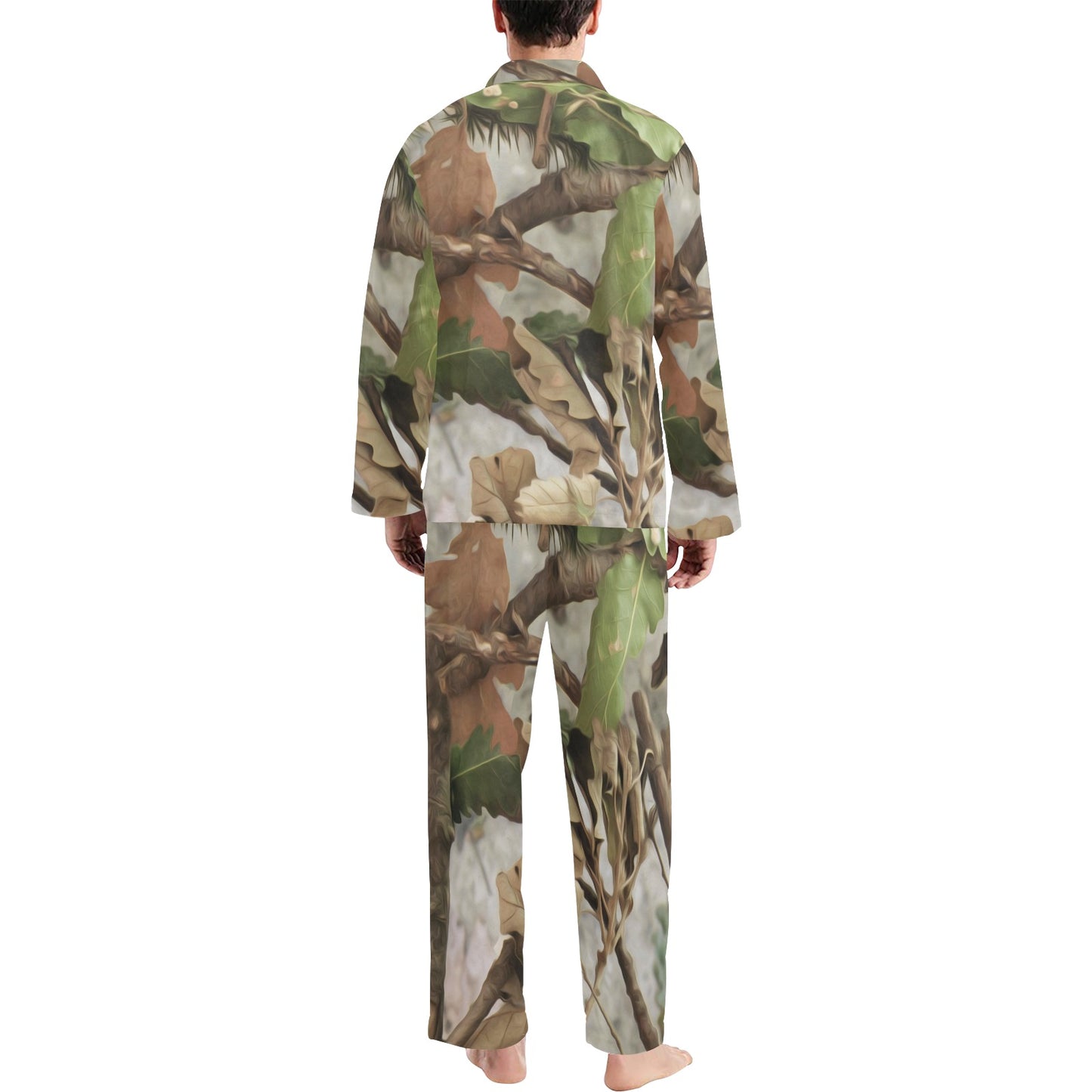 Camo Realistic Tree Forest Print Men's Long Pajama Set
