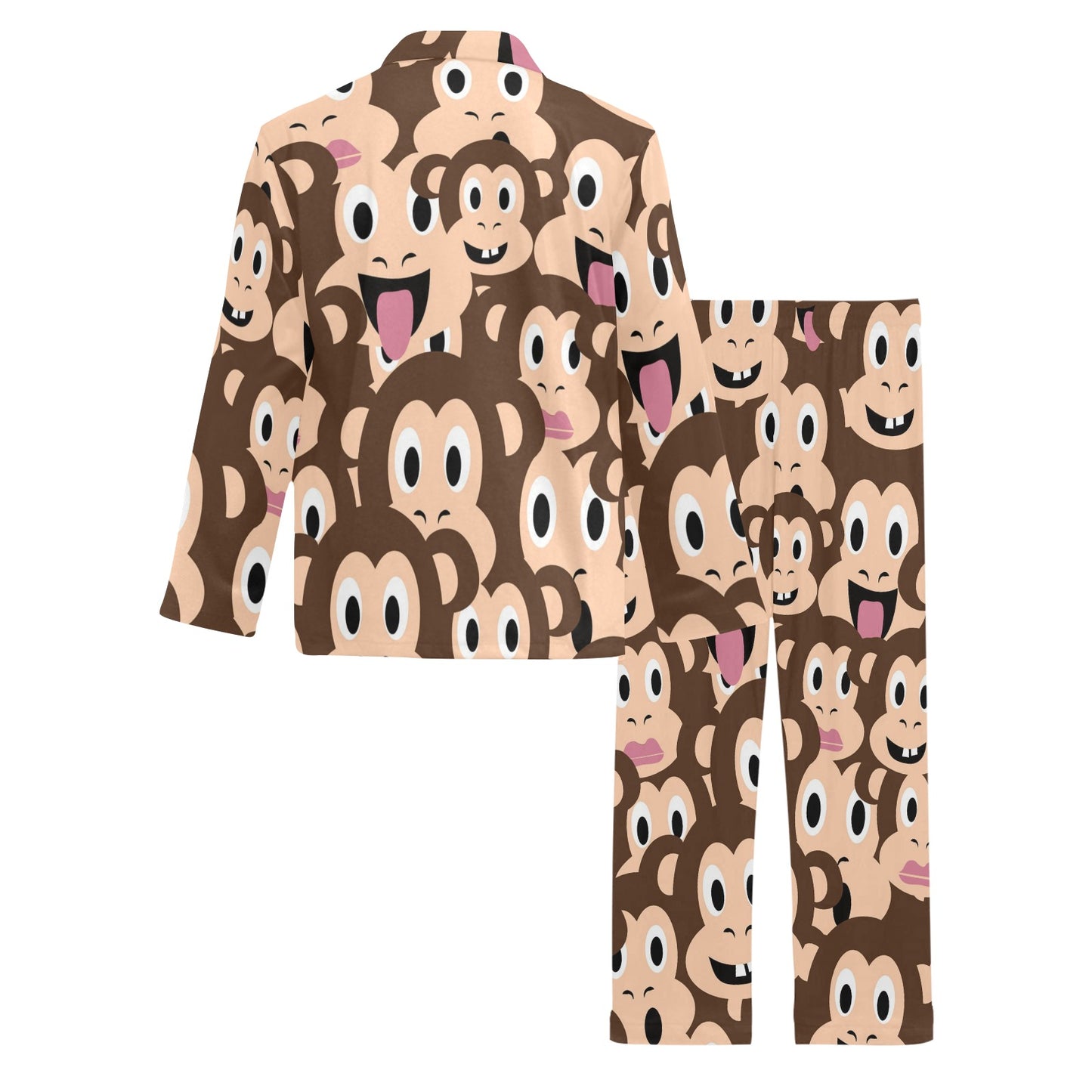 Emoji Monkey Print Pattern Men's Long Pajama Set