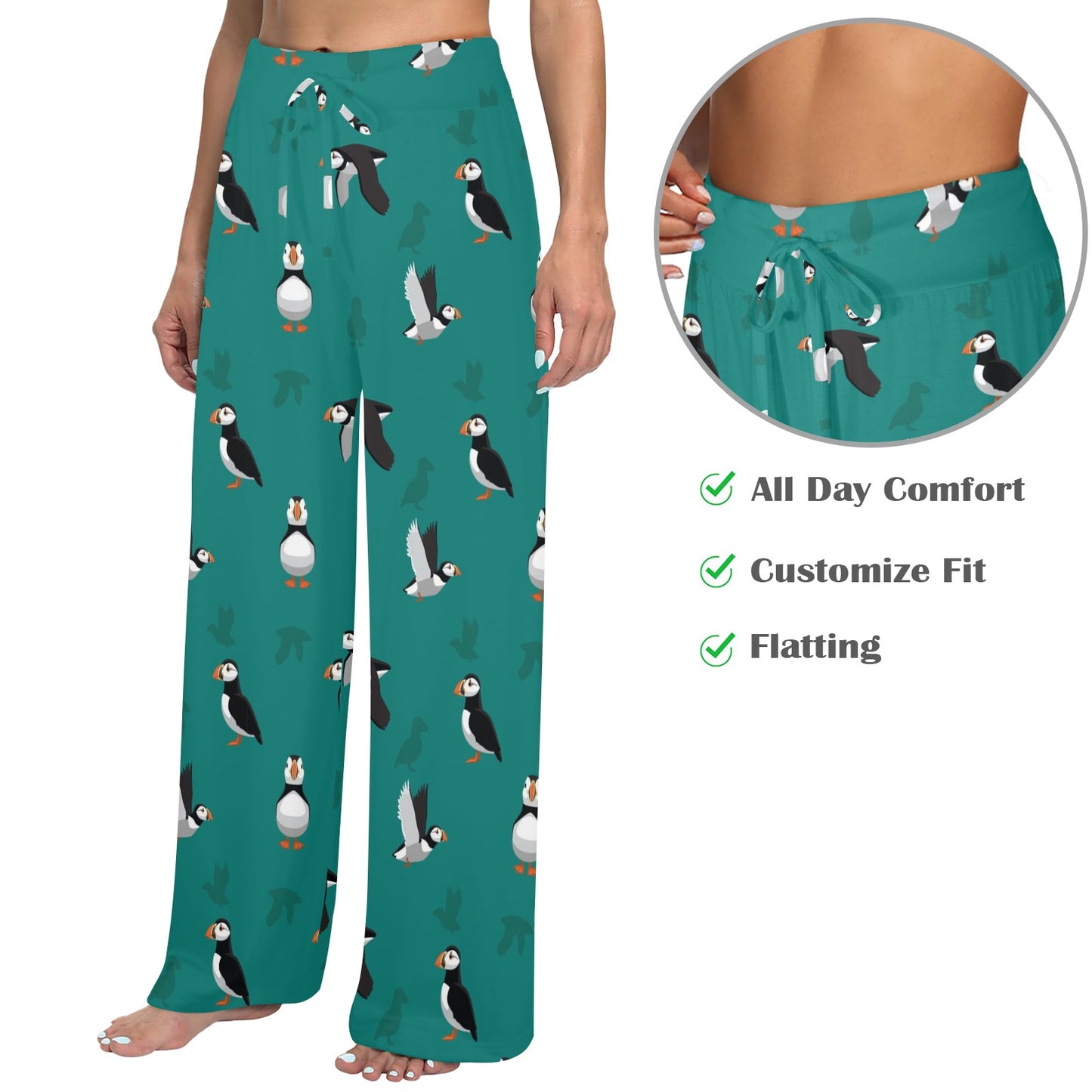 Puffin Pattern Print Design A02 Women's Wide Leg Lounge Pants