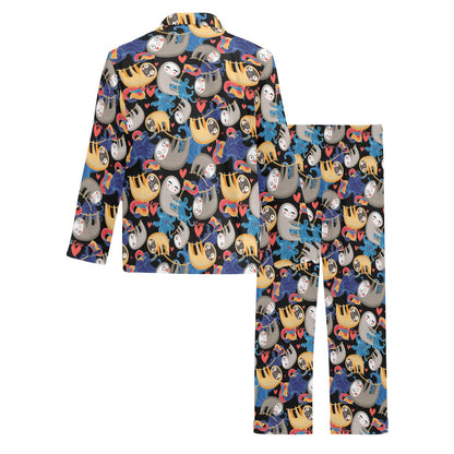 Sloth Cartoon Design Themed Print Men's Long Pajama Set