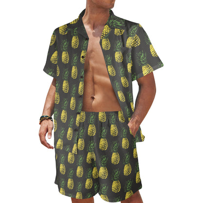 Gold Pineapple Men's Beach Shirt and Shorts Set