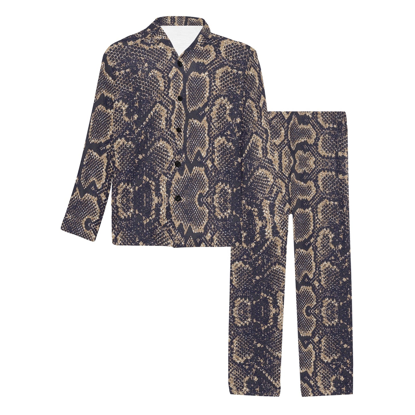 Snake Skin Pattern Print Men's Long Pajama Set