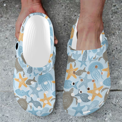 Polynesian Jellyfish Turtle Print Unisex Clogs Shoes