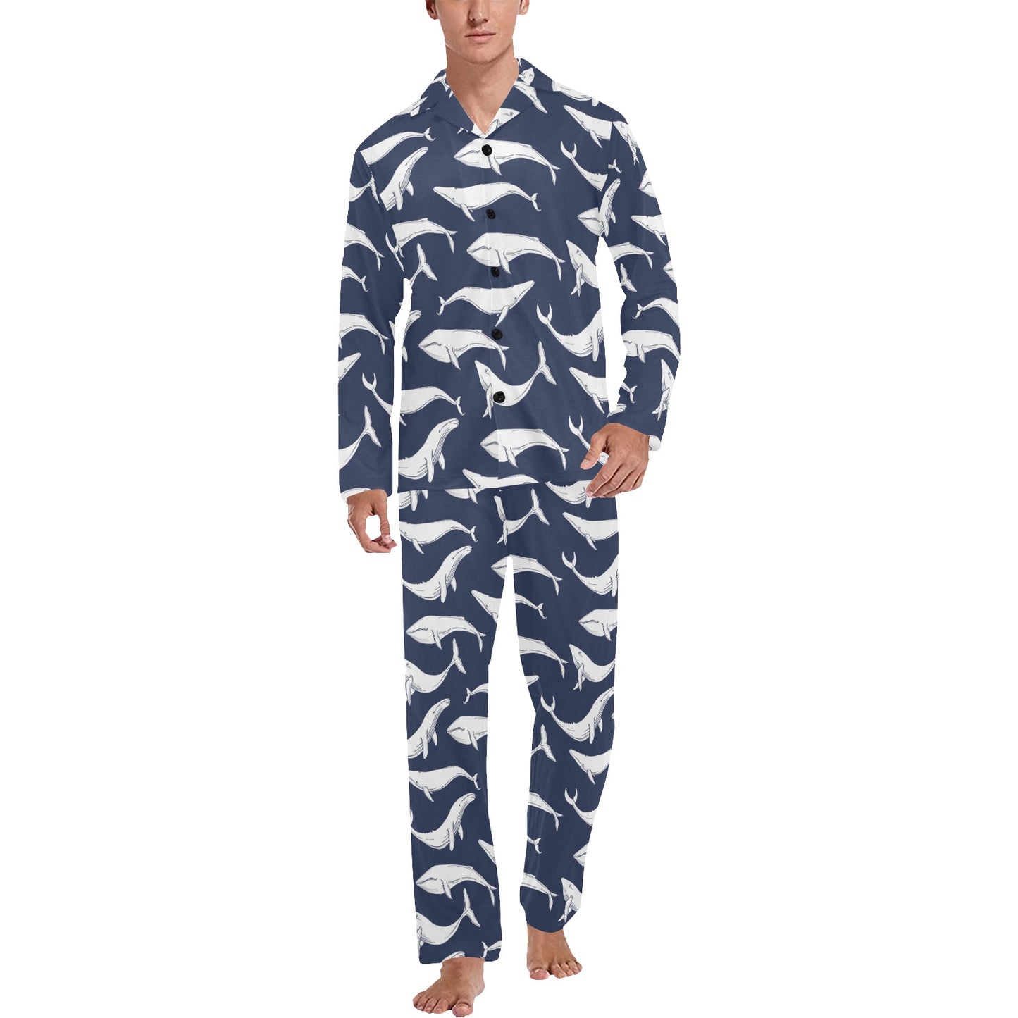 Whale Print Design LKS308 Men's Long Pajama Set