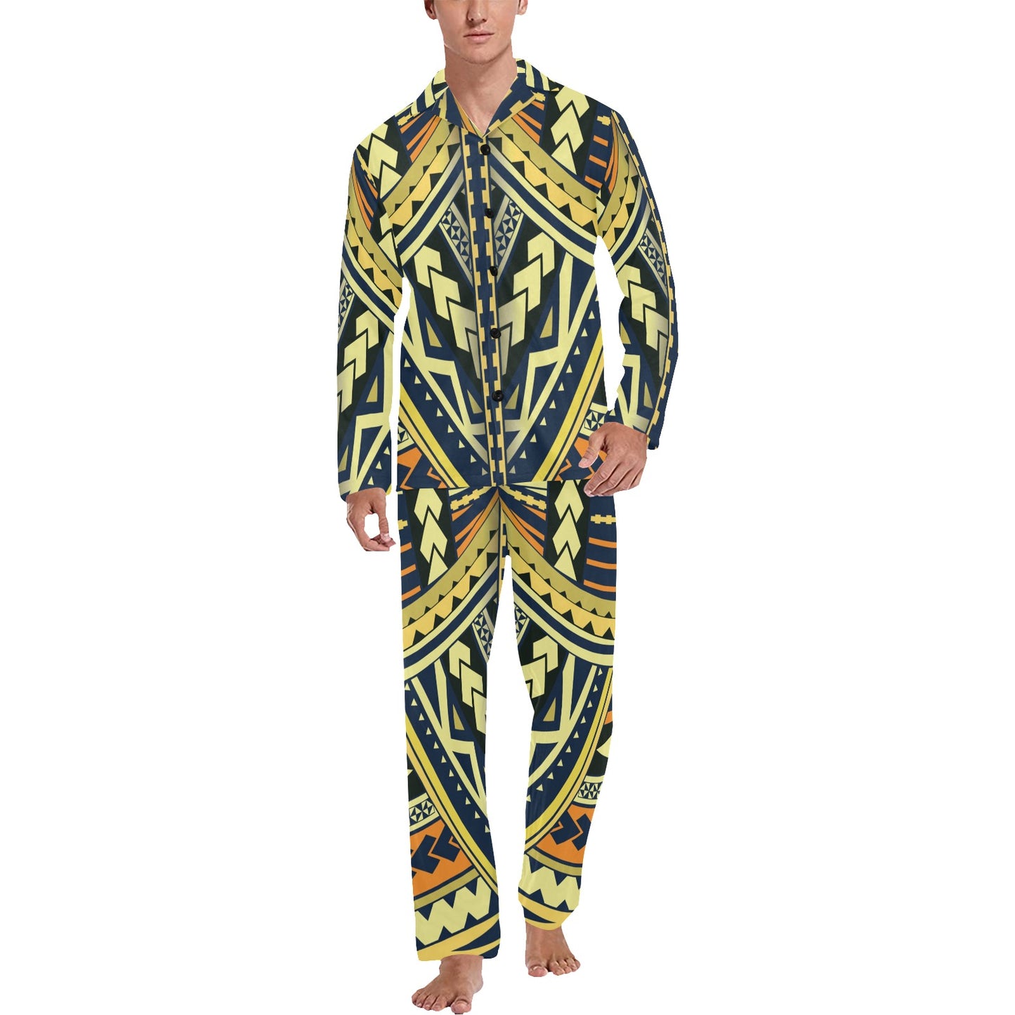 Polynesian Tattoo Print Men's Long Pajama Set