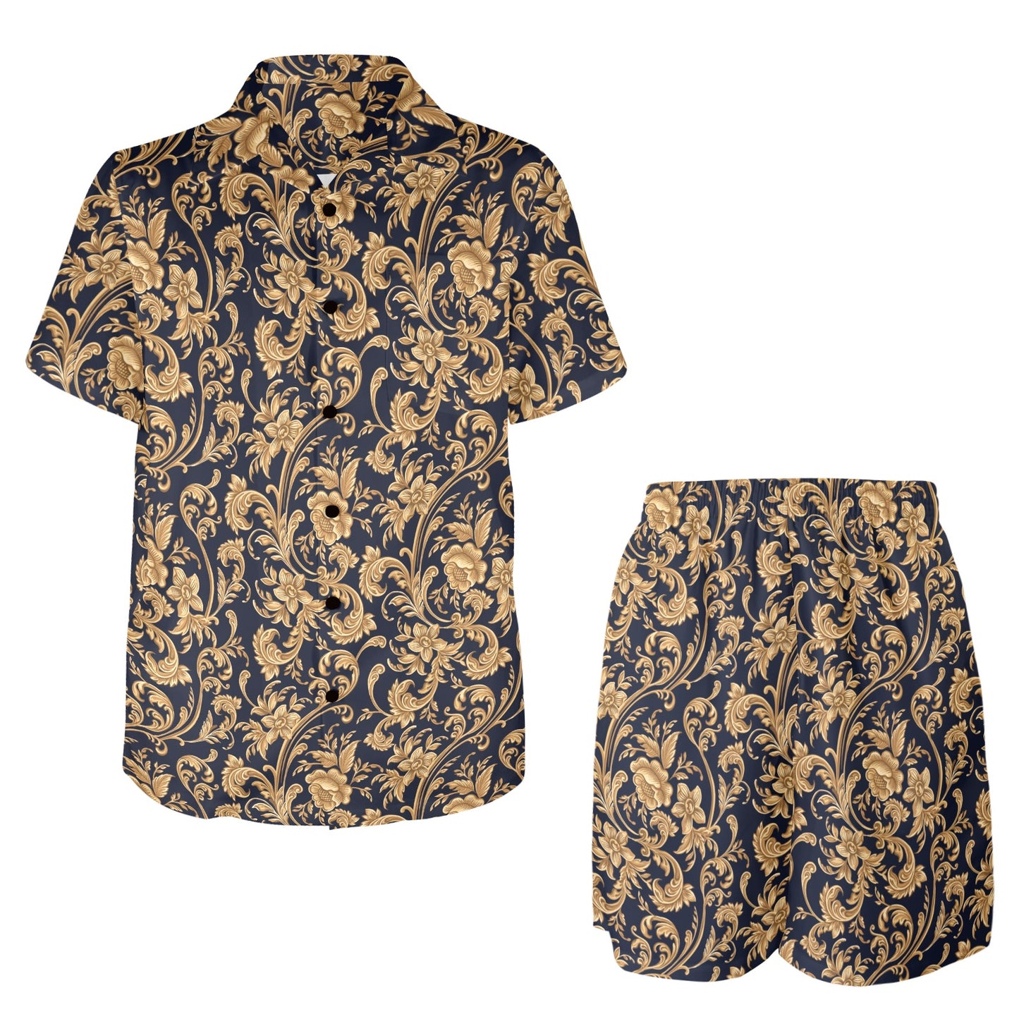 Baroque Golden Pattern Print Design 03 Men's Beach Shirt and Shorts Set