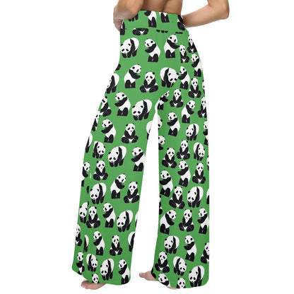 Panda Bear Pattern Themed Print Women's Wide Leg Lounge Pants