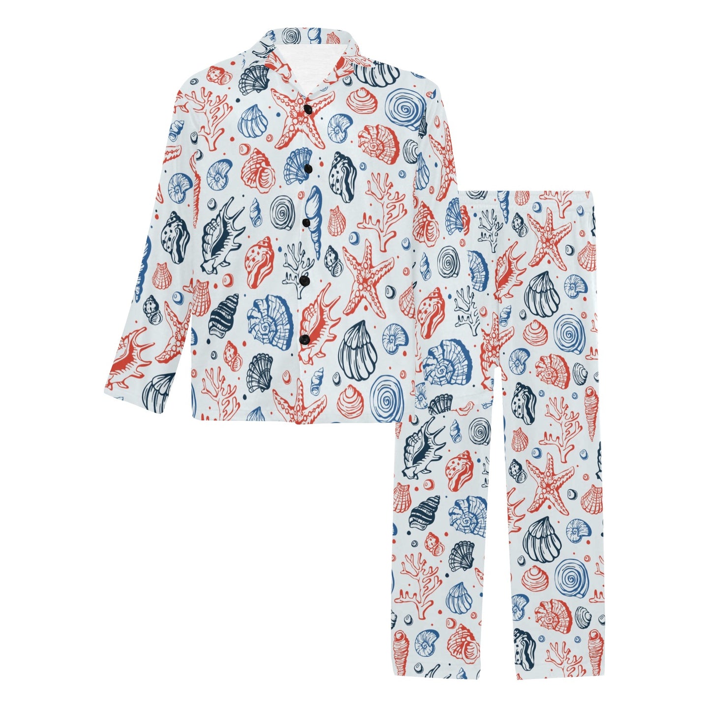 Seashell Print Design LKS307 Men's Long Pajama Set