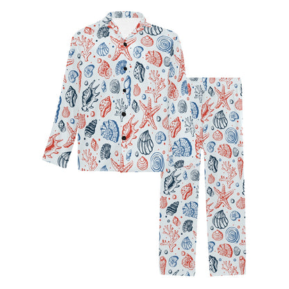 Seashell Print Design LKS307 Men's Long Pajama Set