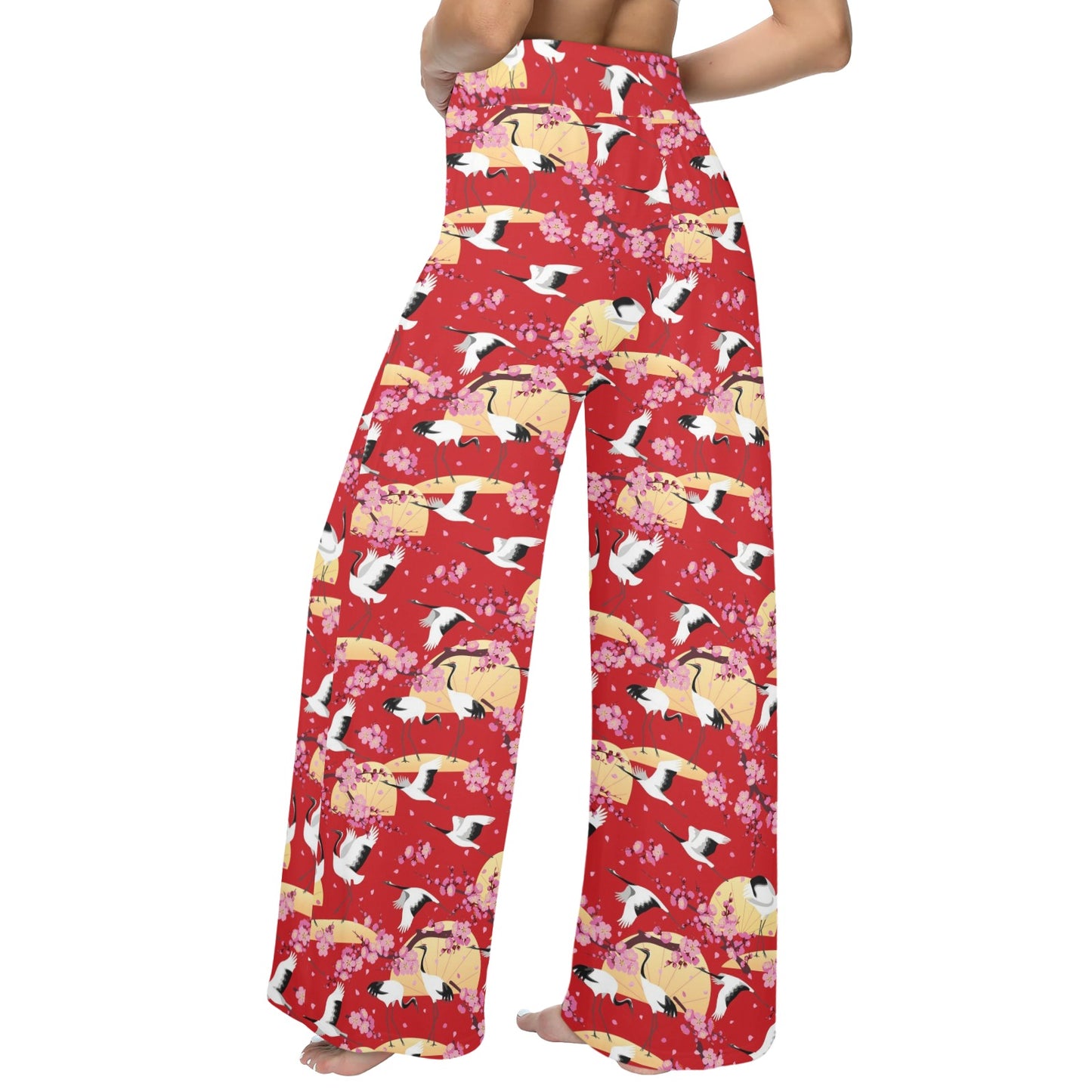 Crane Pattern Print Design 04 Women's Wide Leg Lounge Pants