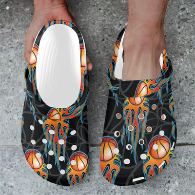 Basketball Fire Print Pattern Unisex Clogs Shoes