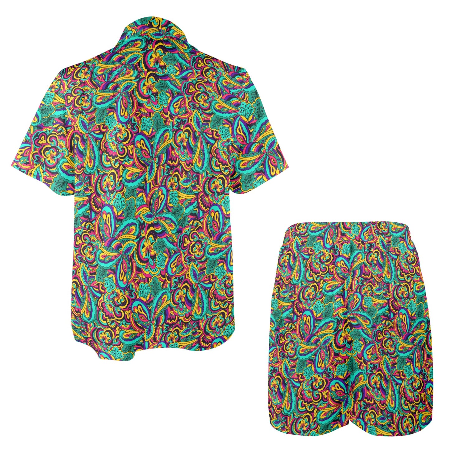 Psychedelic Trippy Floral Design Men's Beach Shirt and Shorts Set