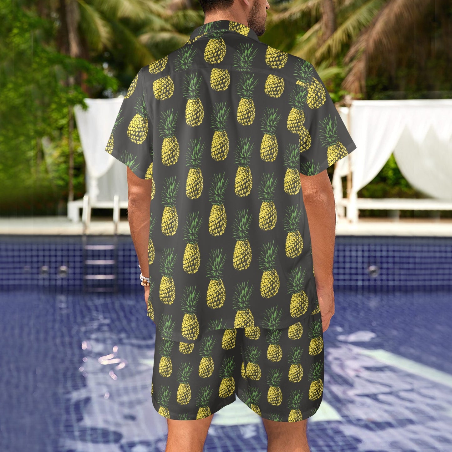 Gold Pineapple Men's Beach Shirt and Shorts Set