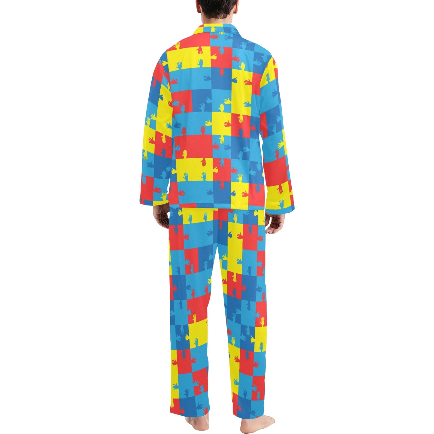 Autism Awareness Design Themed Print Men's Long Pajama Set