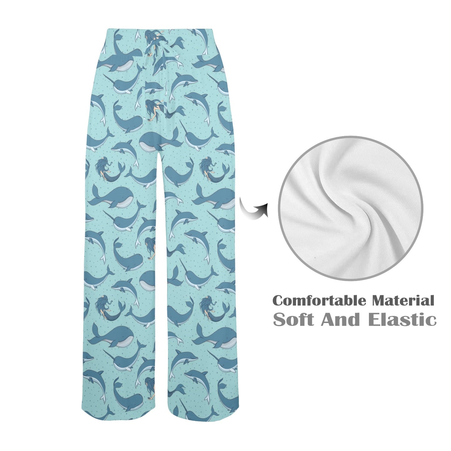 Narwhal Themed Print Women's Wide Leg Lounge Pants