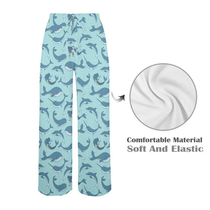 Narwhal Themed Print Women's Wide Leg Lounge Pants