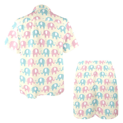 Elephant Baby Pastel Print Pattern Men's Beach Shirt and Shorts Set