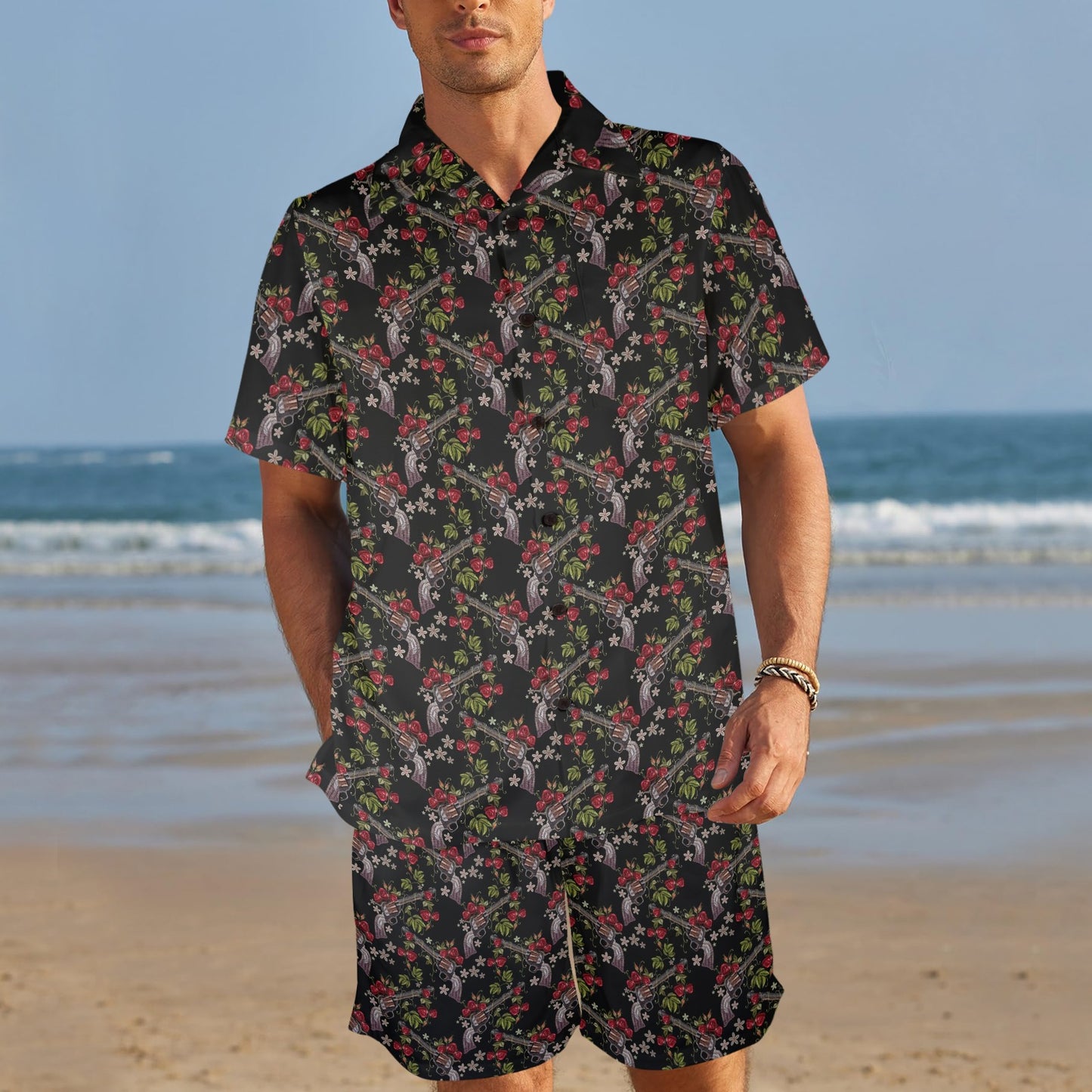 Western Design Men's Beach Shirt and Shorts Set