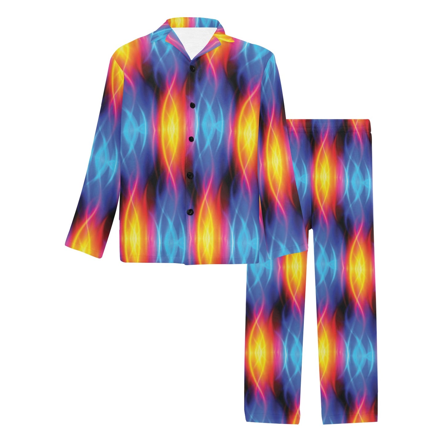 Flame Fire Blue Design Print Men's Long Pajama Set