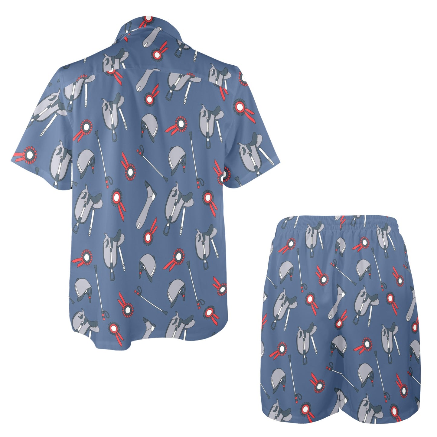 Equestrian Equipment Background Men's Beach Shirt and Shorts Set