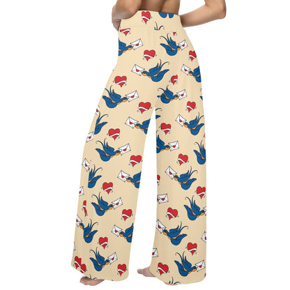 Swallow Bird Pattern Print Design 05 Women's Wide Leg Lounge Pants