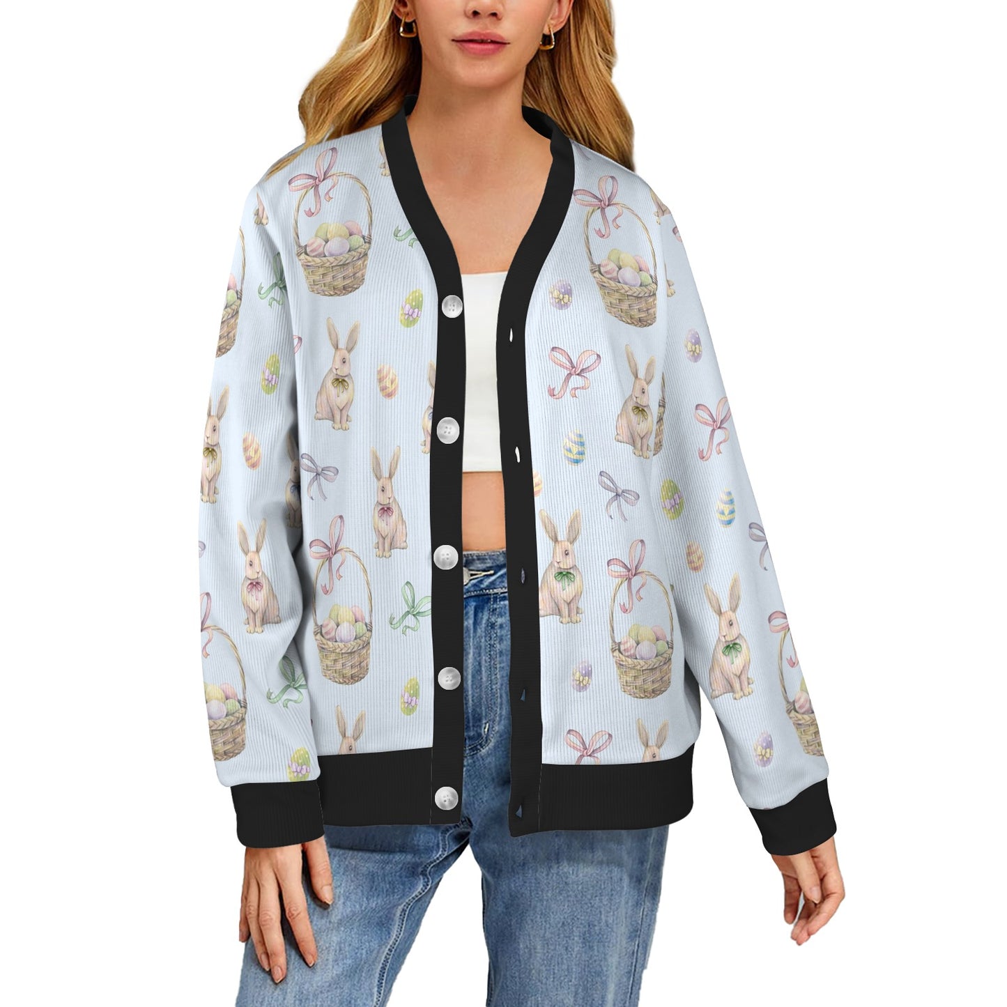 Rabbit Easter Eggs Pattern Print Design 03 Women's Cardigan