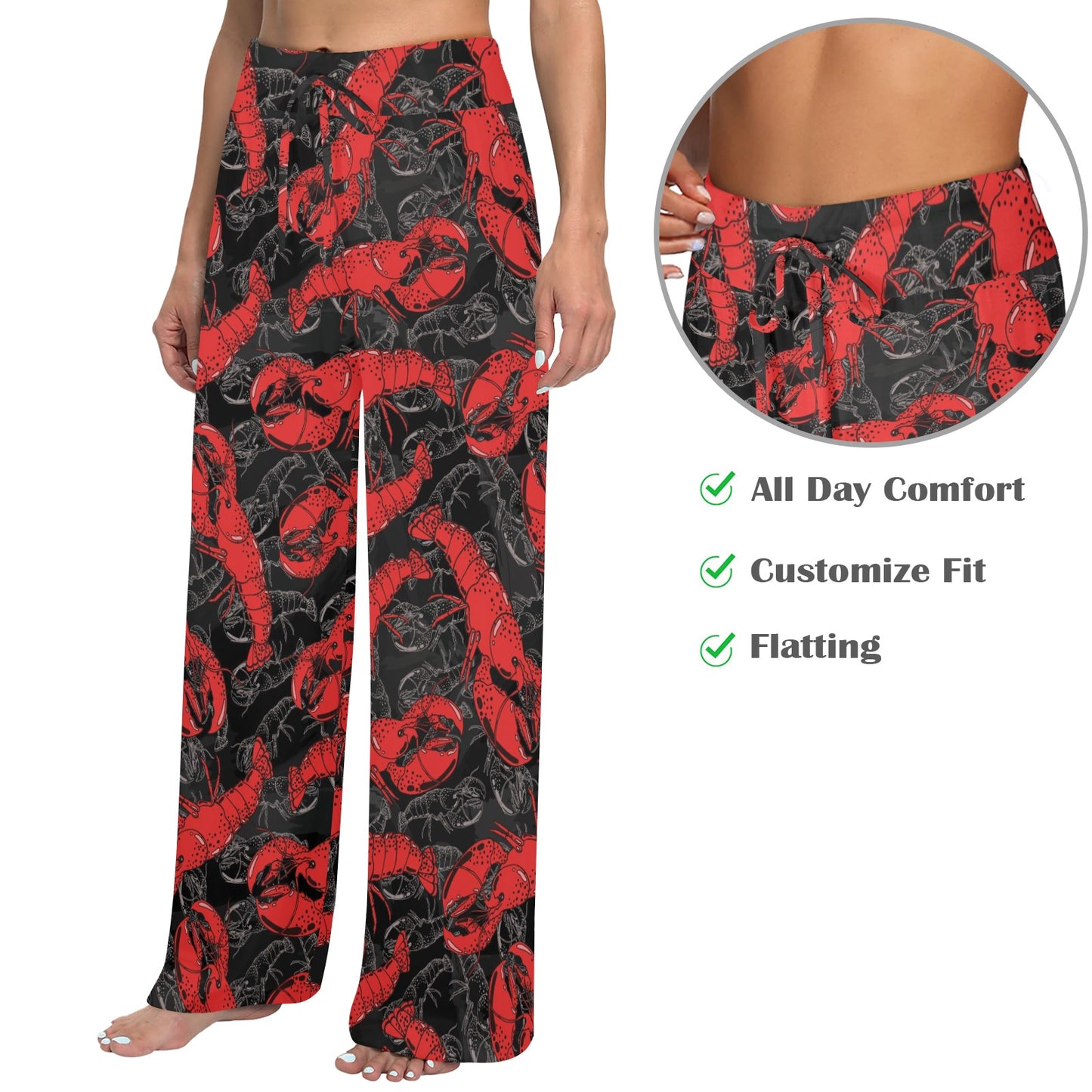 Lobster Pattern Print Design 04 Women's Wide Leg Lounge Pants
