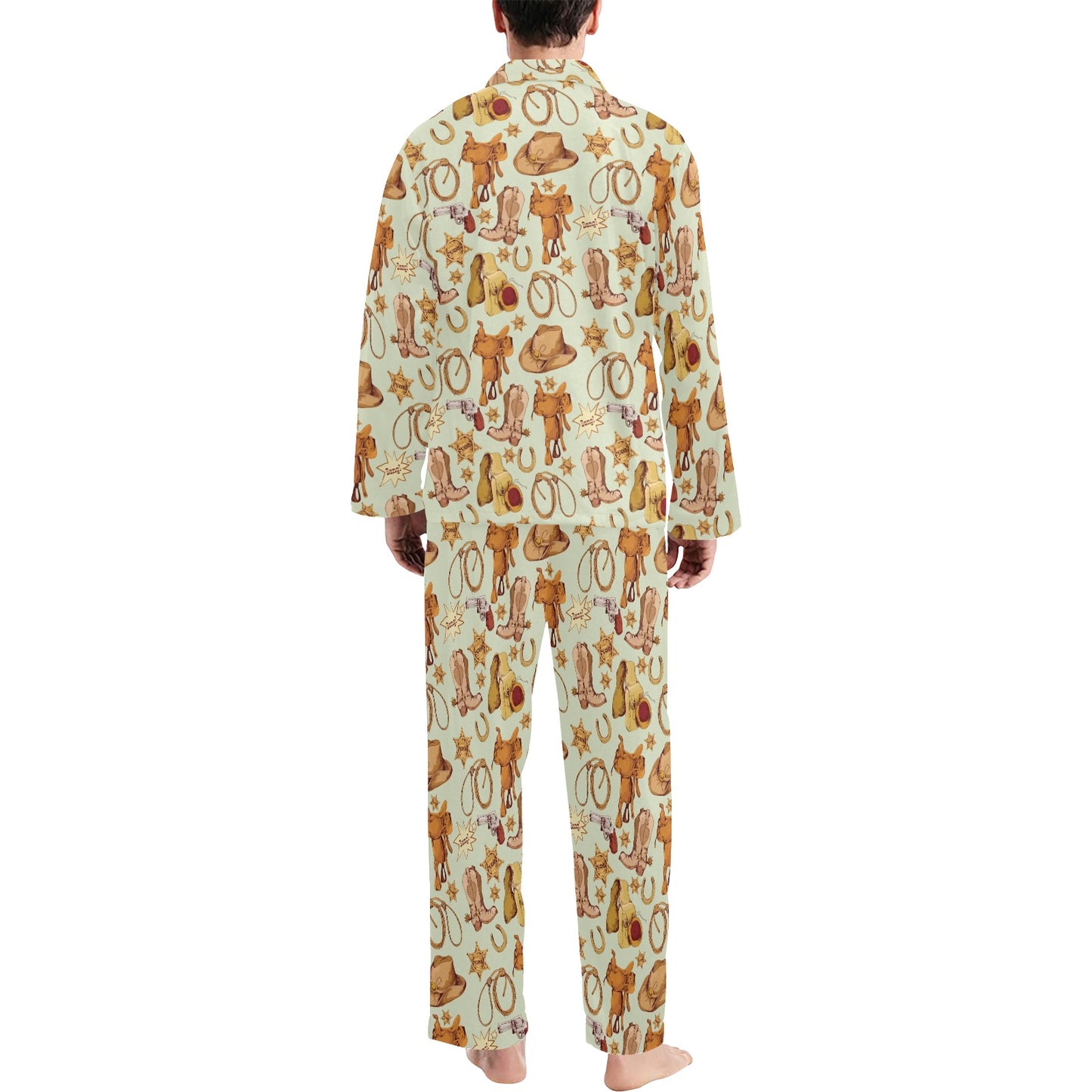 Western Cowboy Design Pattern Men's Long Pajama Set