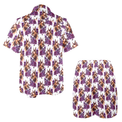 Chihuahua Purple Floral Men's Beach Shirt and Shorts Set