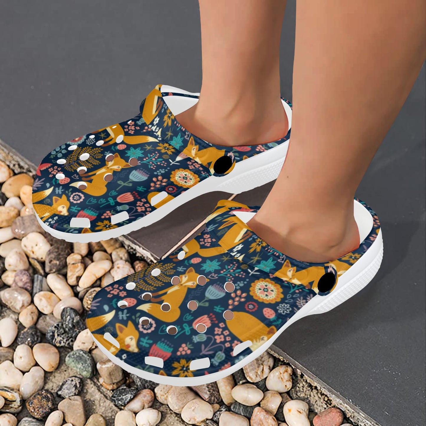 Fox Cute Jungle Print Pattern Unisex Clogs Shoes