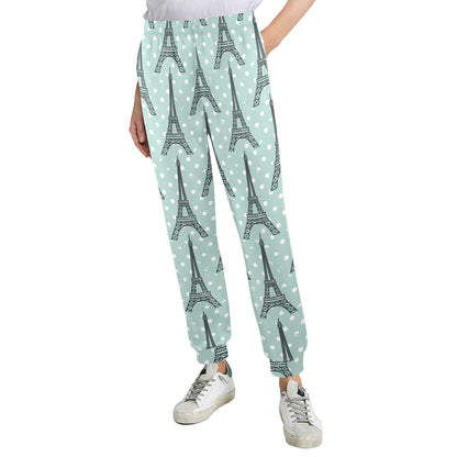 Eiffel Tower Polka Dot Print Women's Casual Track Pants