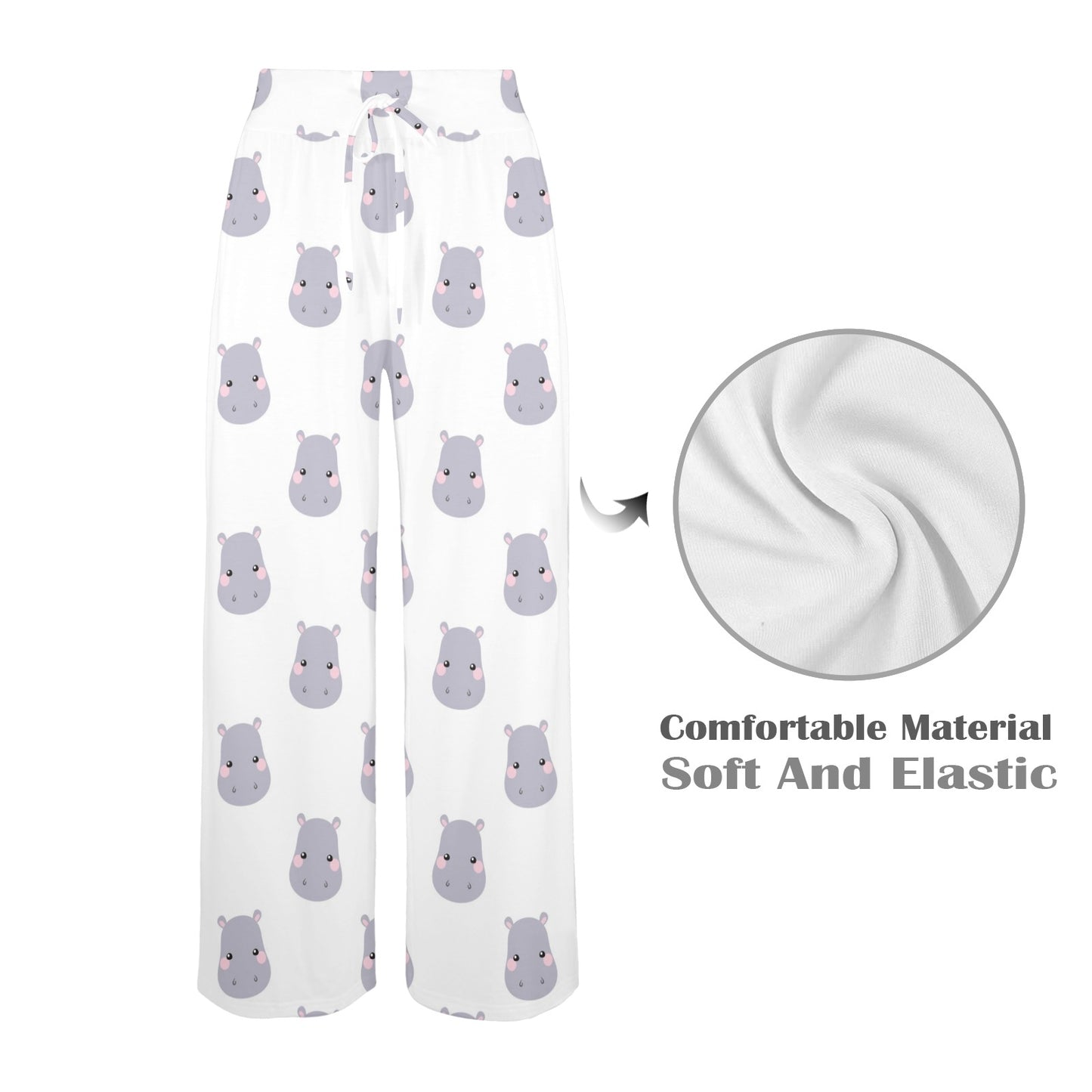 Hippo Design Print Pattern JJ0350 Women's Wide Leg Lounge Pants