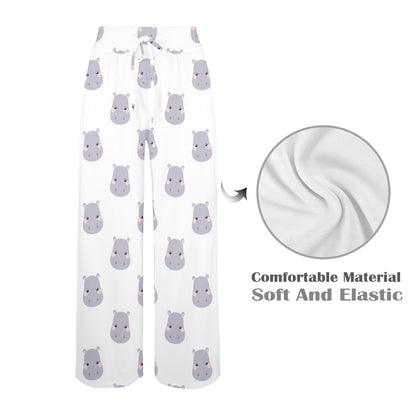 Hippo Design Print Pattern JJ0350 Women's Wide Leg Lounge Pants
