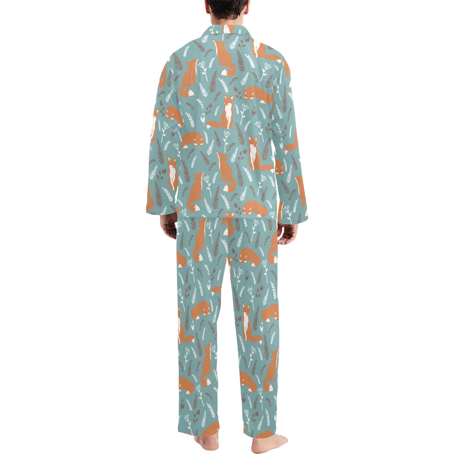Fox Forest Print Pattern Men's Long Pajama Set
