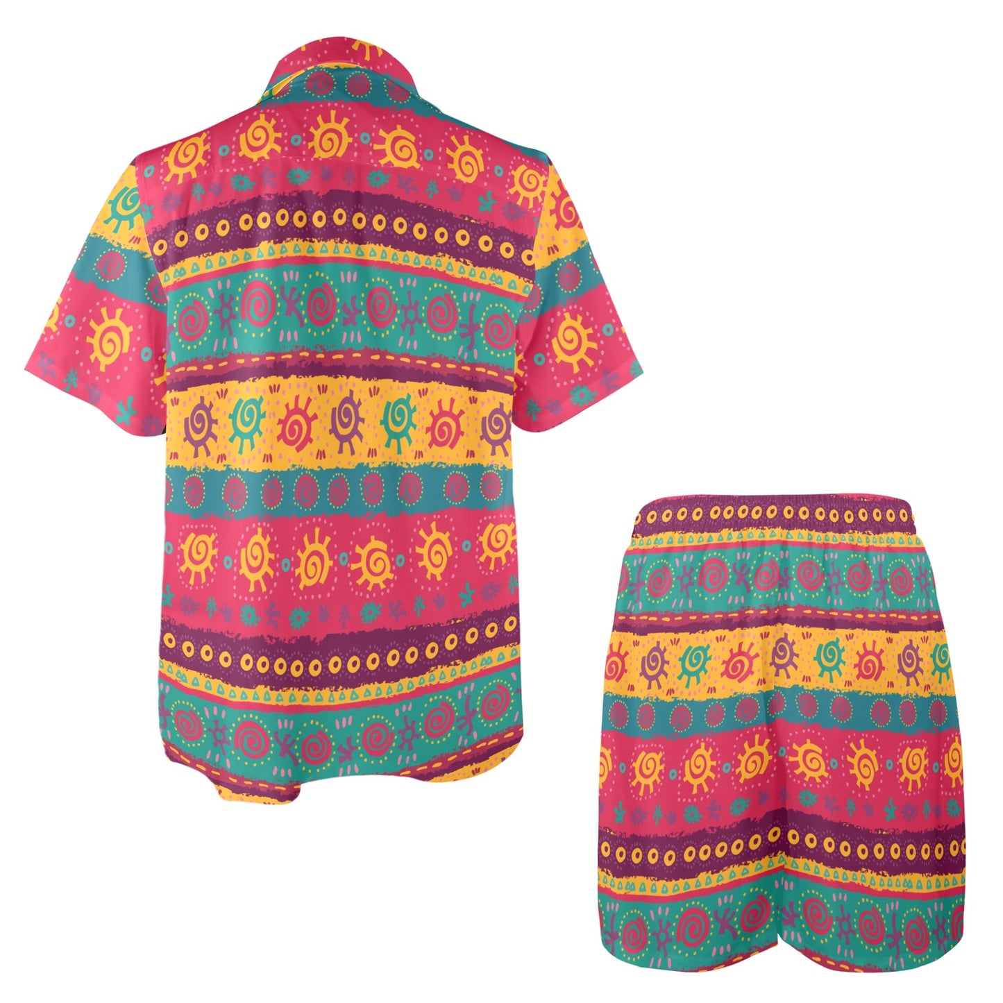 Ethnic Design Print Pattern JJ0134 Men's Beach Shirt and Shorts Set