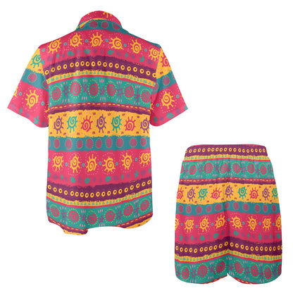 Ethnic Design Print Pattern JJ0134 Men's Beach Shirt and Shorts Set