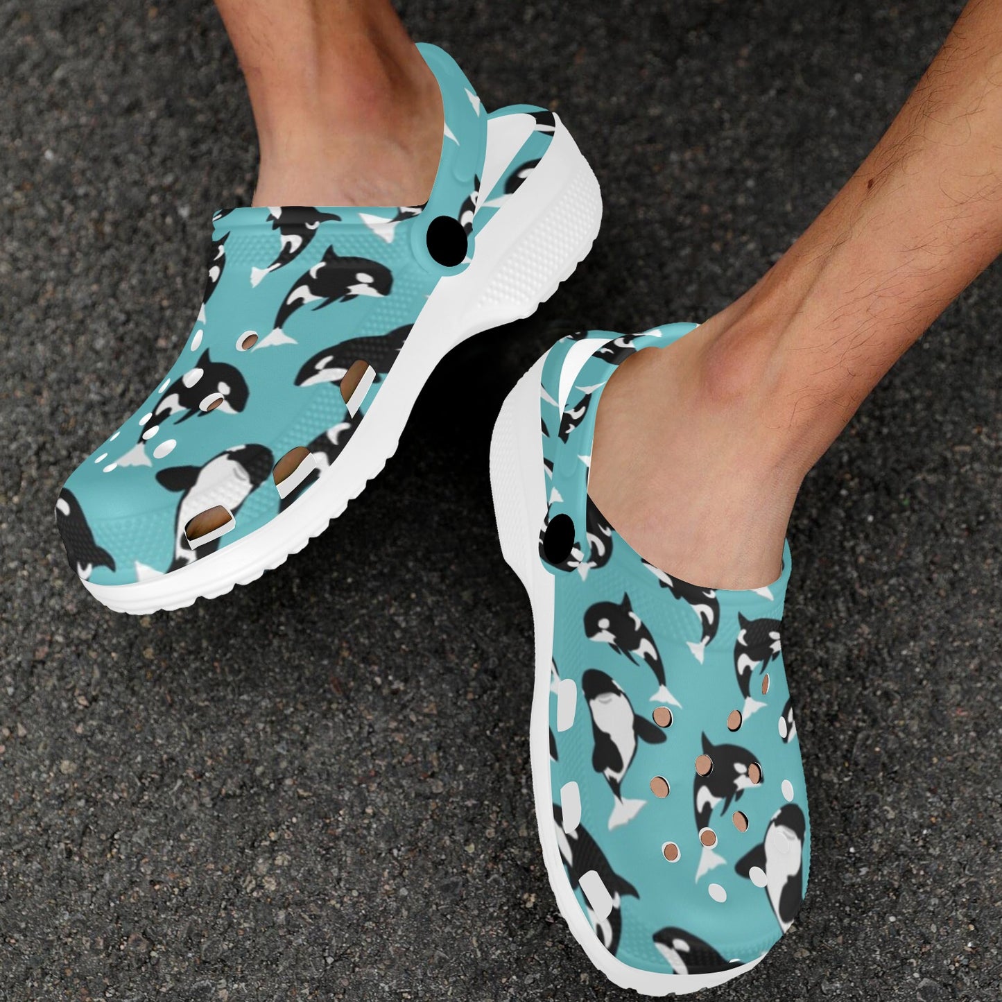 Whale Action Design Themed Print Unisex Clogs Shoes